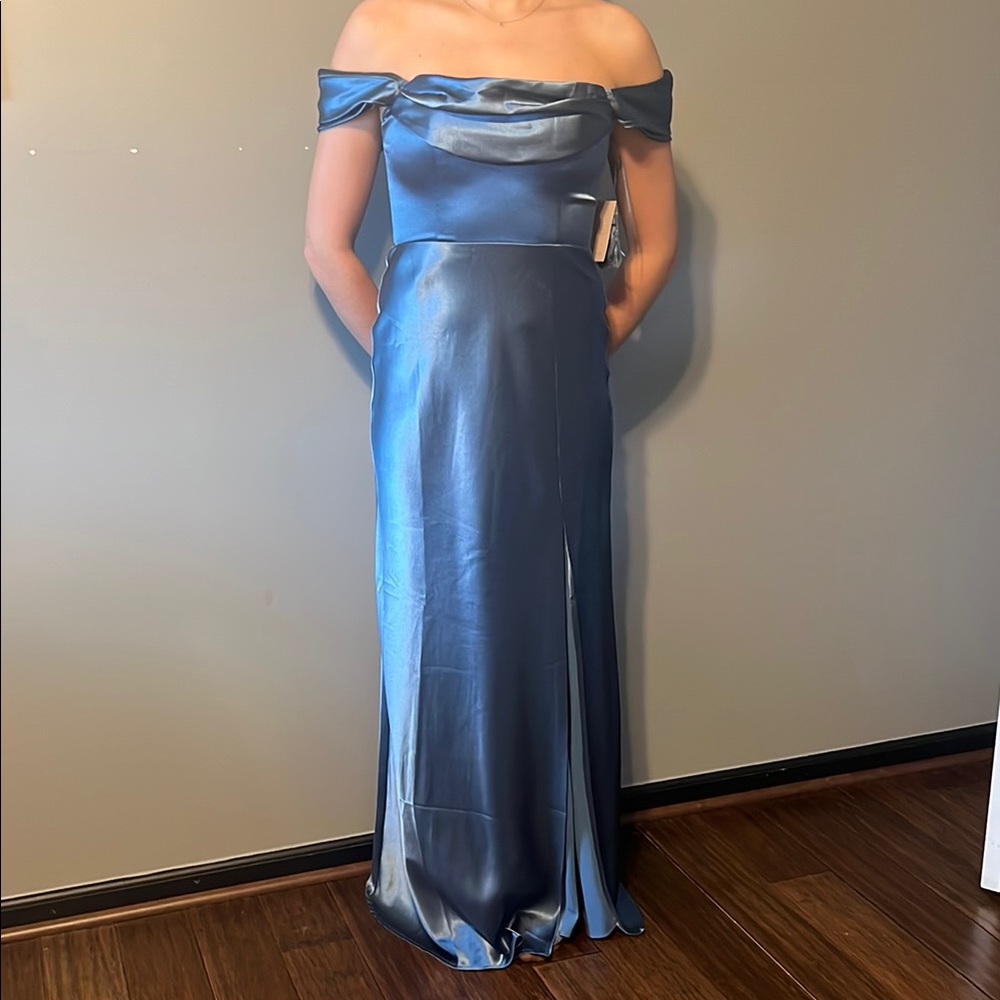 Elegant Blue Off-Shoulder Dress